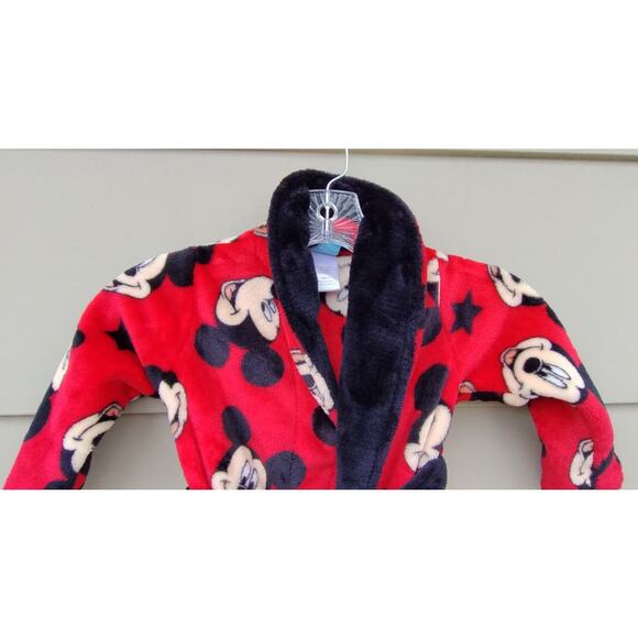 Disney Toddler Mickey Mouse Plush Robe size 2T Attached belt. Red Black - Picture 6 of 9